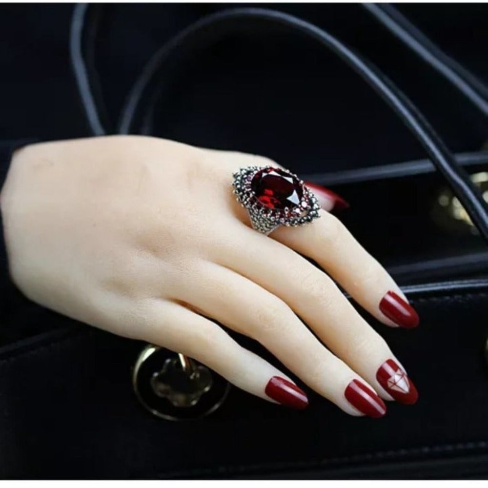 Sterling Silver Red Crystal CZ Ring - Picture 6 of 10